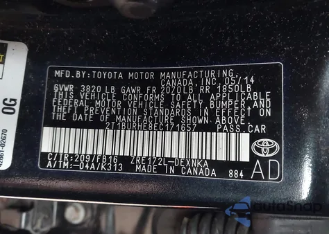 2014 Toyota Corolla Le z USA, uszkodzony, nr VIN 2T1BURHE8EC171657